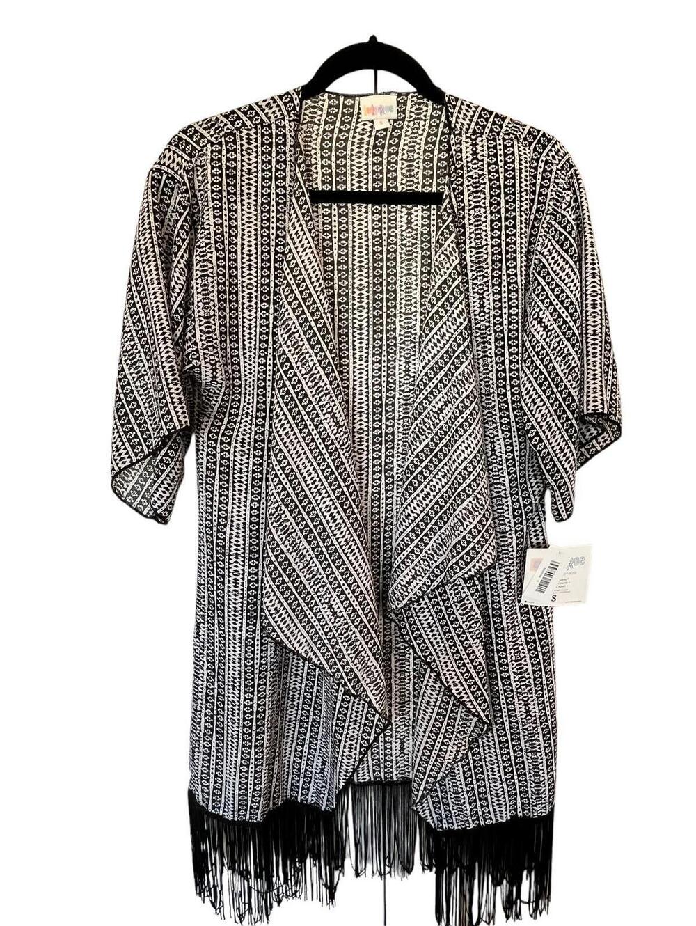 Lularoe Monroe Folded Lapel Duster Sleeves Long Vest Fringe Size Small NWT